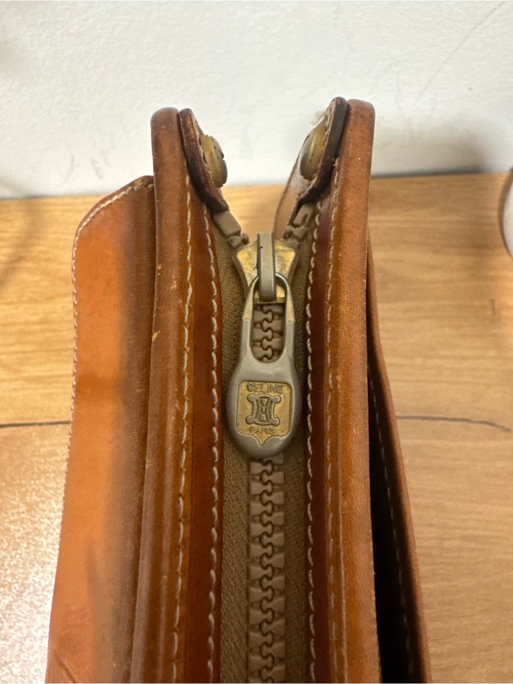 Vintage CELINE Paris Macadam Triomphe Canvas Clutch Bag Brown Leather - Picture 6 of 16